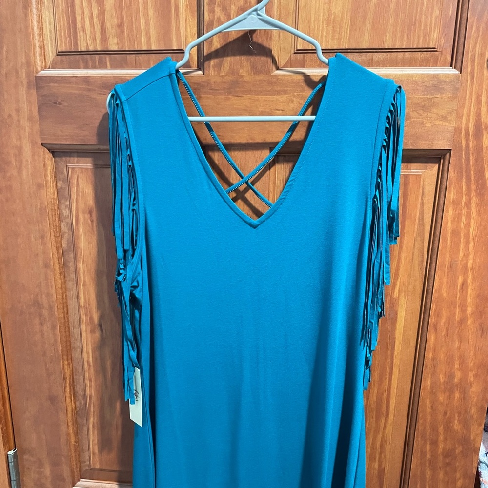 Teal Idyllwind XL Fringe dress